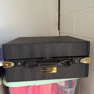 Victoria's Secret Luggage Display Black Striped Hard Case with Gold Hardware